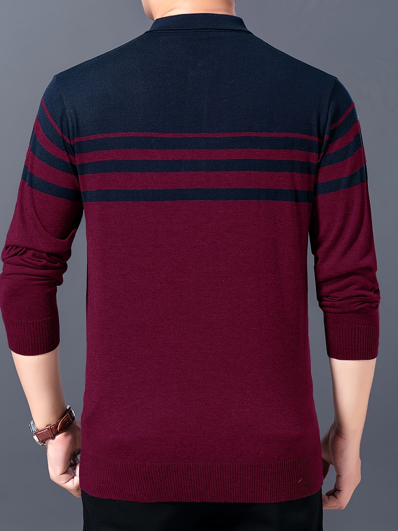 Stylowy sweter mêski w paski z klapami