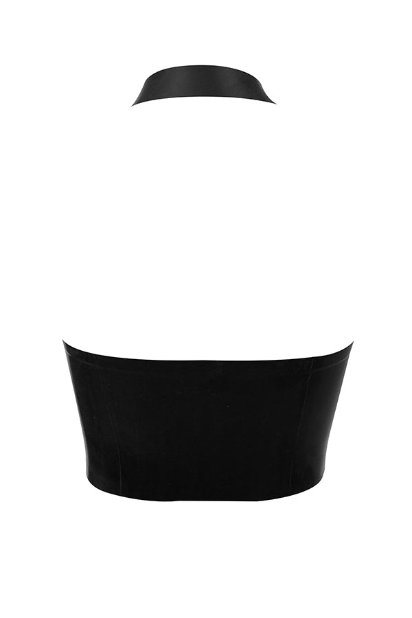 Czarny lateksowy top wiązany na szyi