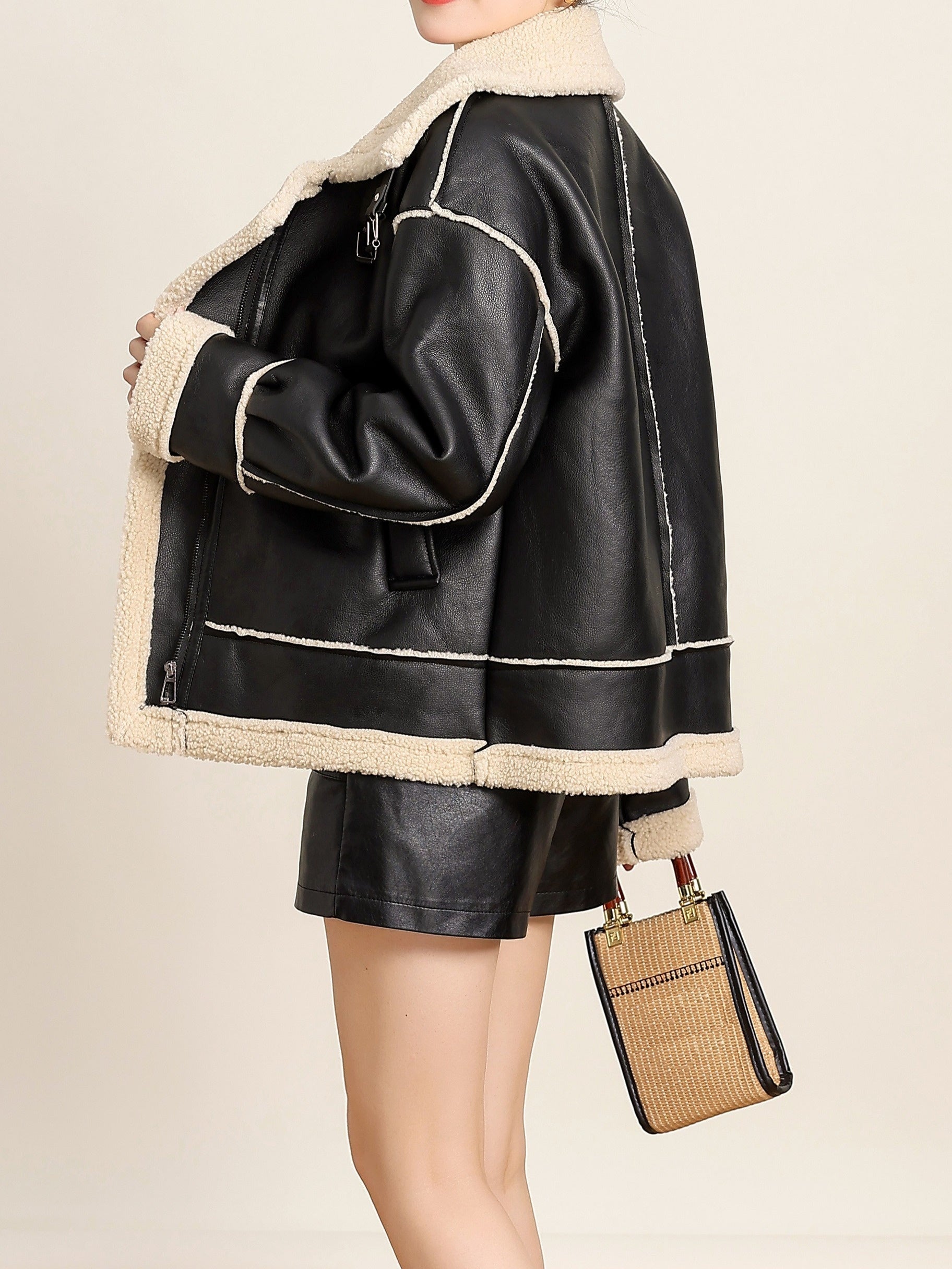 Puszysta skórzana kurtka