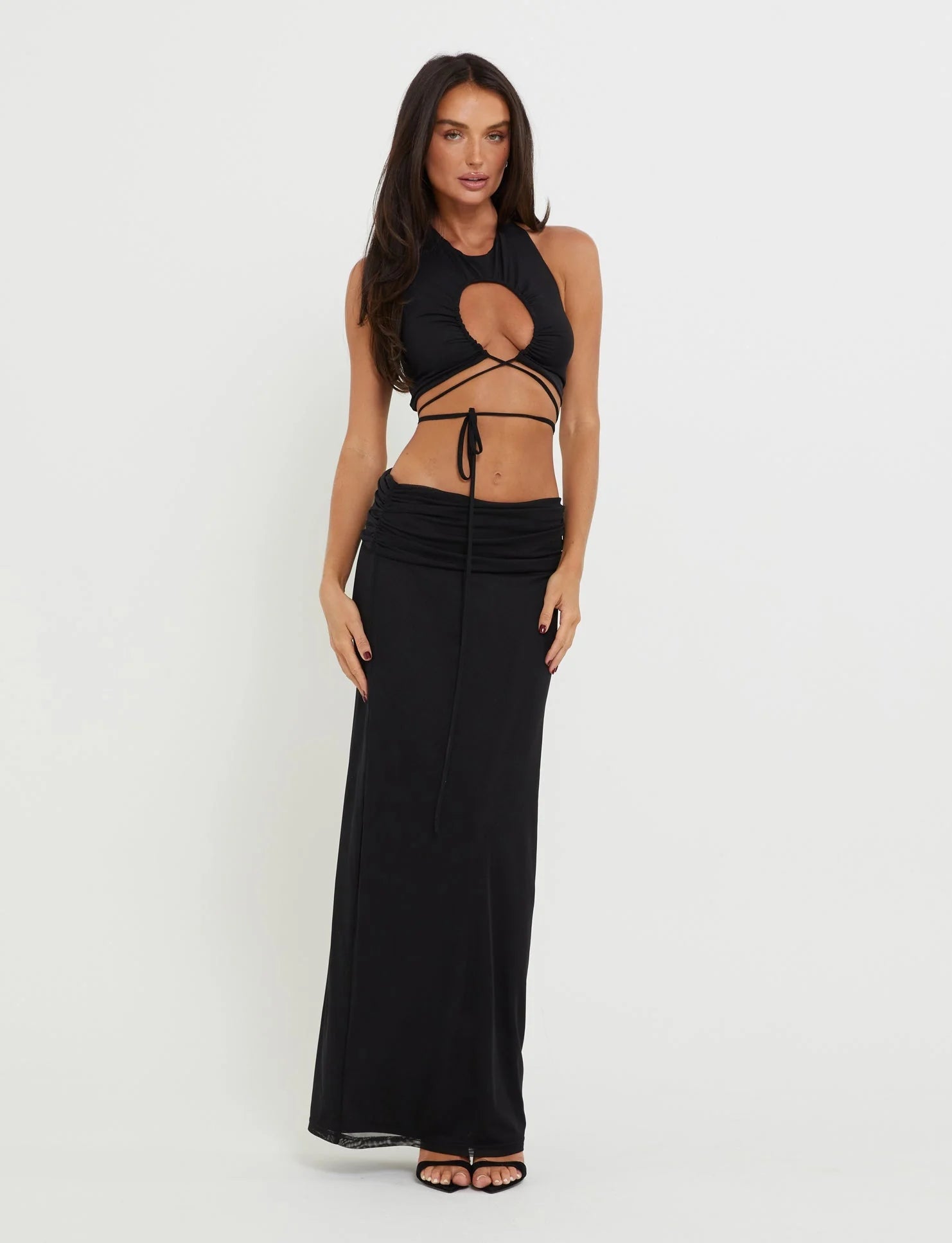 Spódnica maxi z wycięciem z przodu Crop Top Set