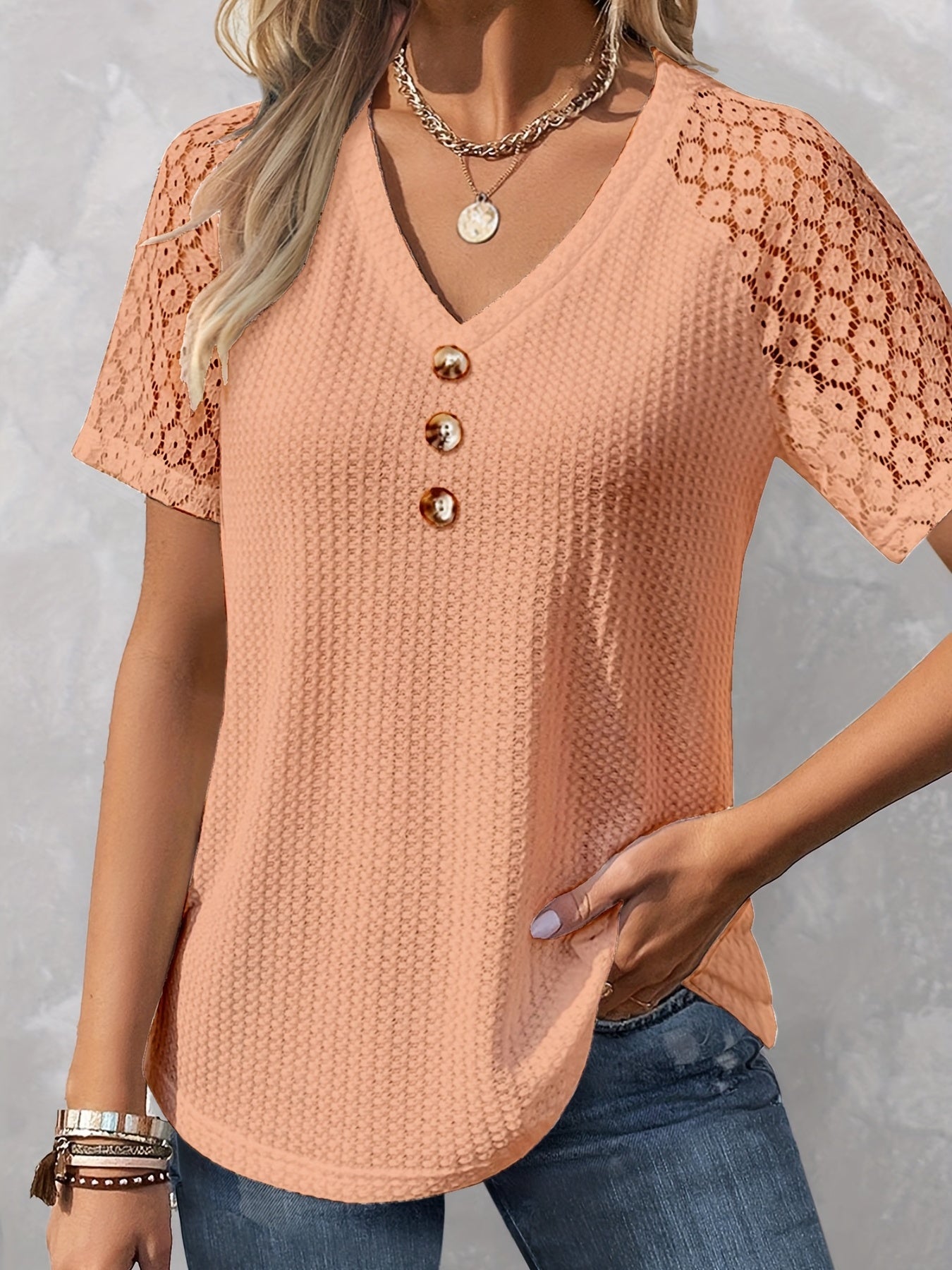 Strukturalny T-shirt damski z krótkim rêkawem