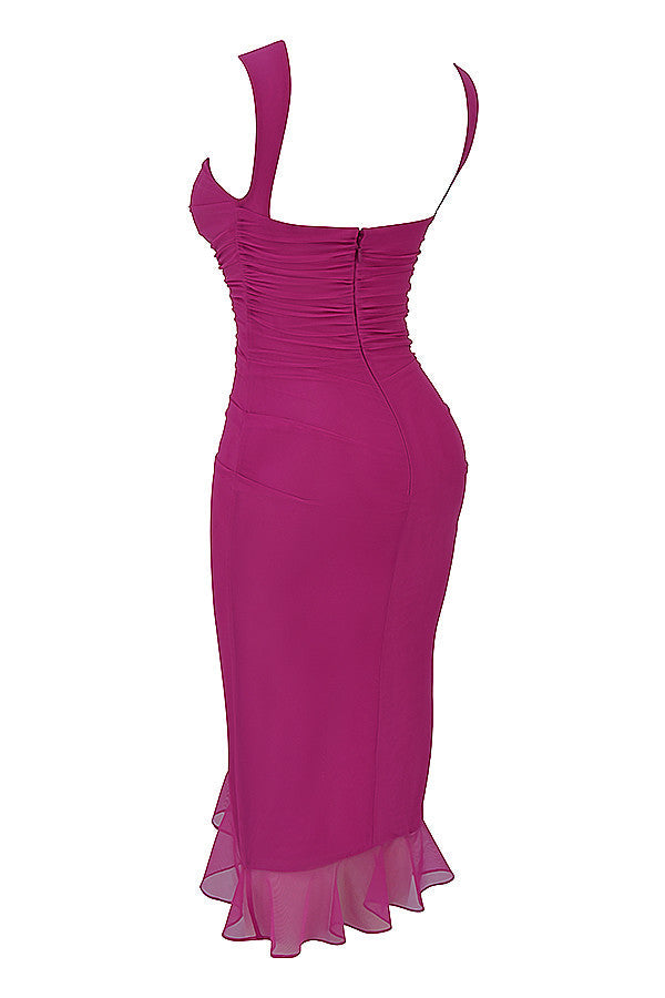 Mistress Rocks magenta midi z falbanami