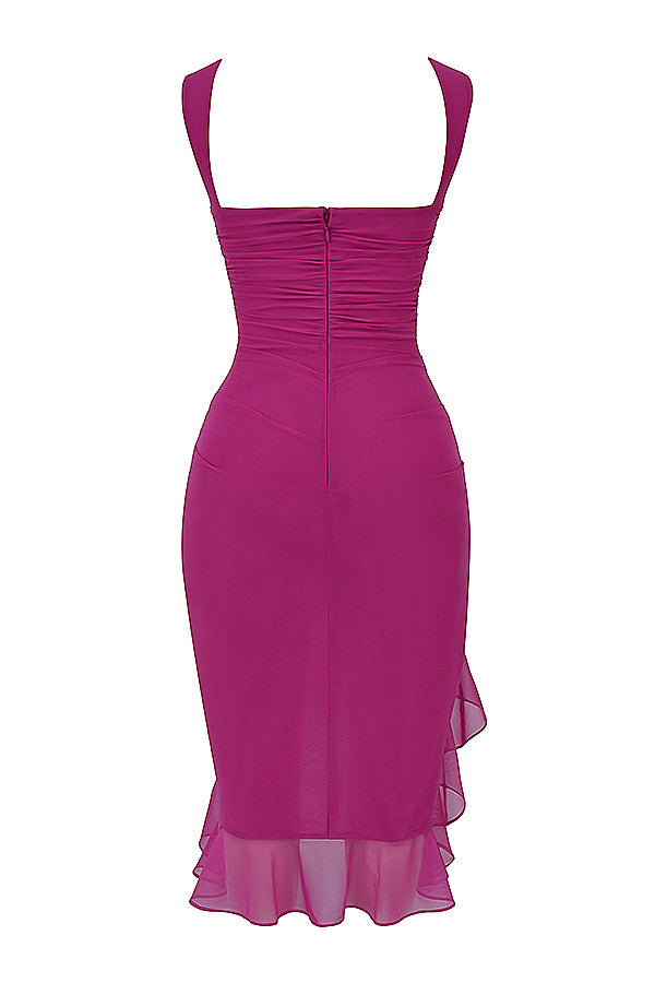Mistress Rocks magenta midi z falbanami