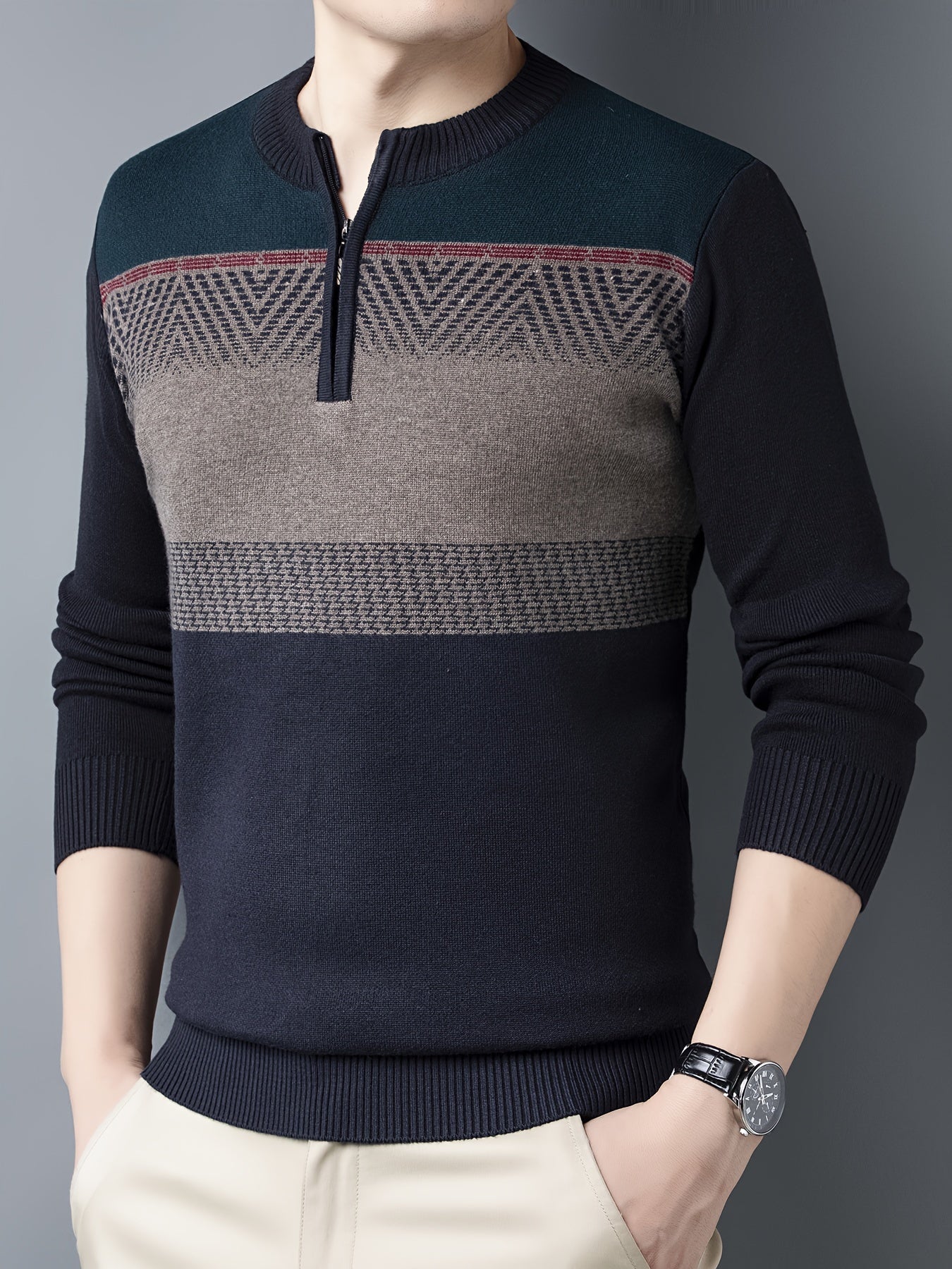 Sweter mêski z dzianiny w kolorze granatowym