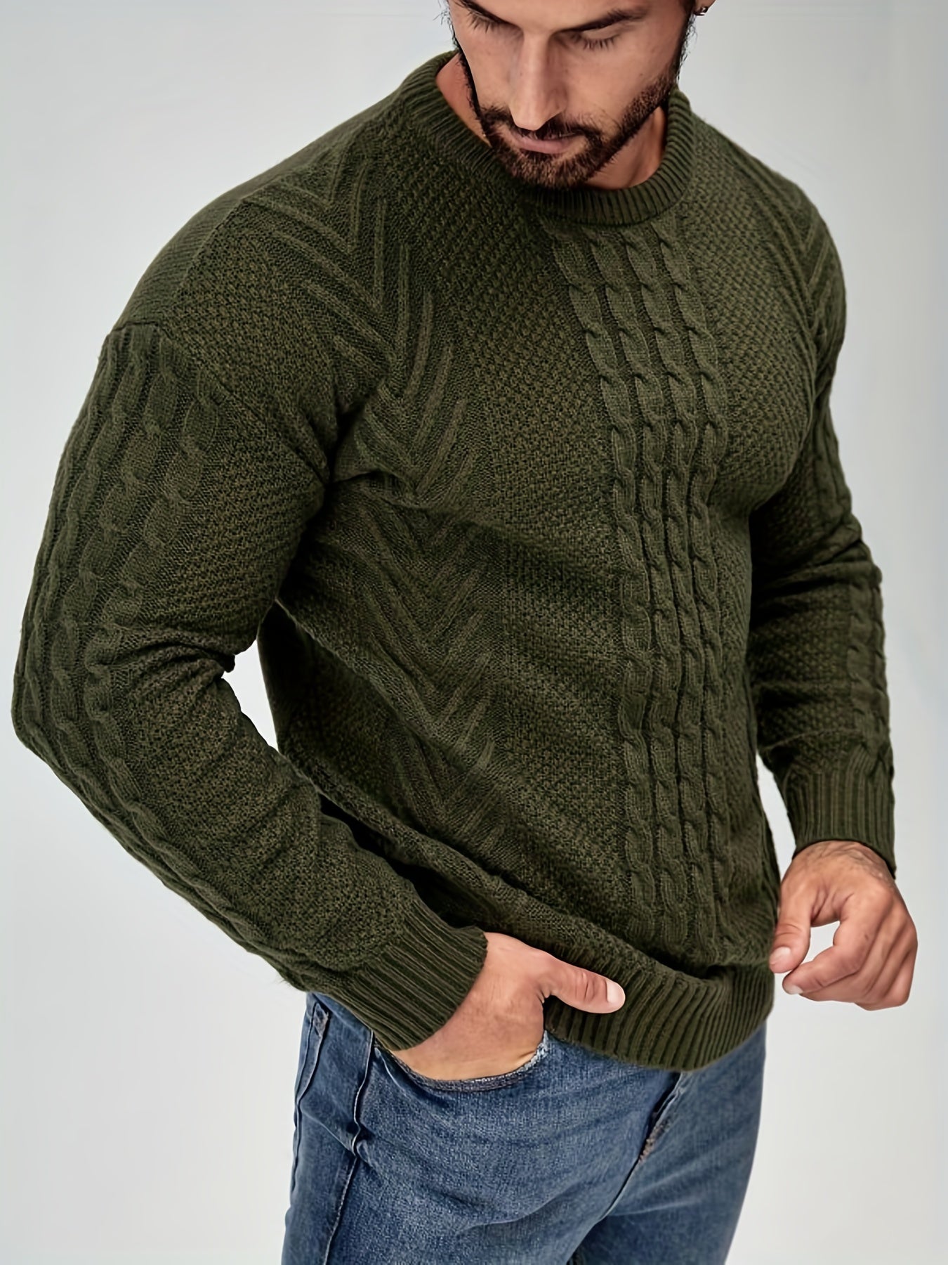 Sweter mêski z dzianiny o dużej rozciągliwoœci