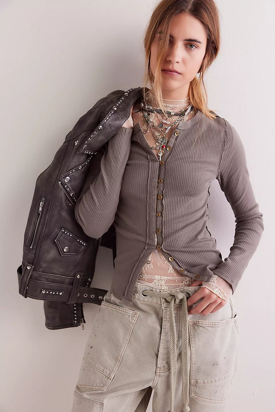 Kardigan żebrowany z okrągłym dekoltem