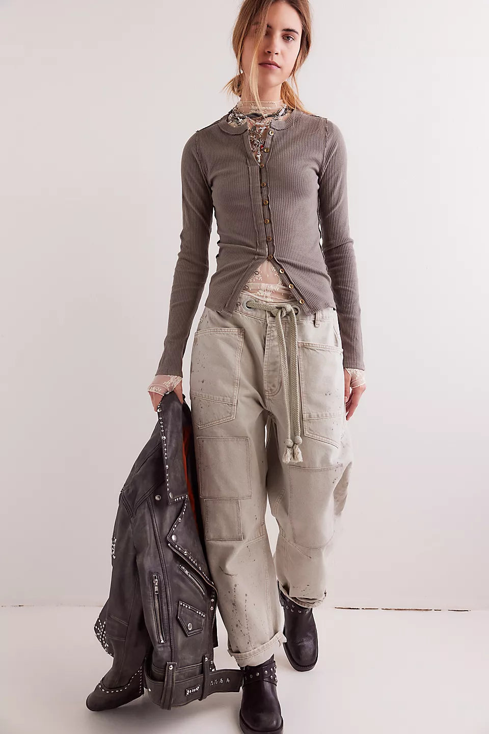 Kardigan żebrowany z okrągłym dekoltem