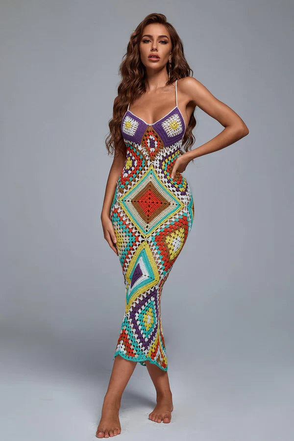 Szydełkowa sukienka midi multi