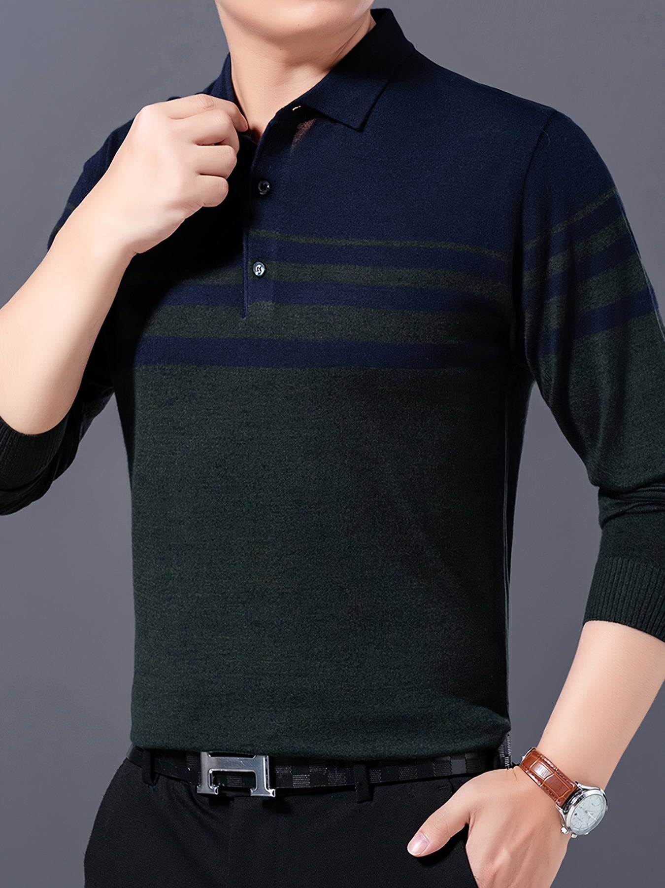 Stylowy sweter mêski w paski z klapami