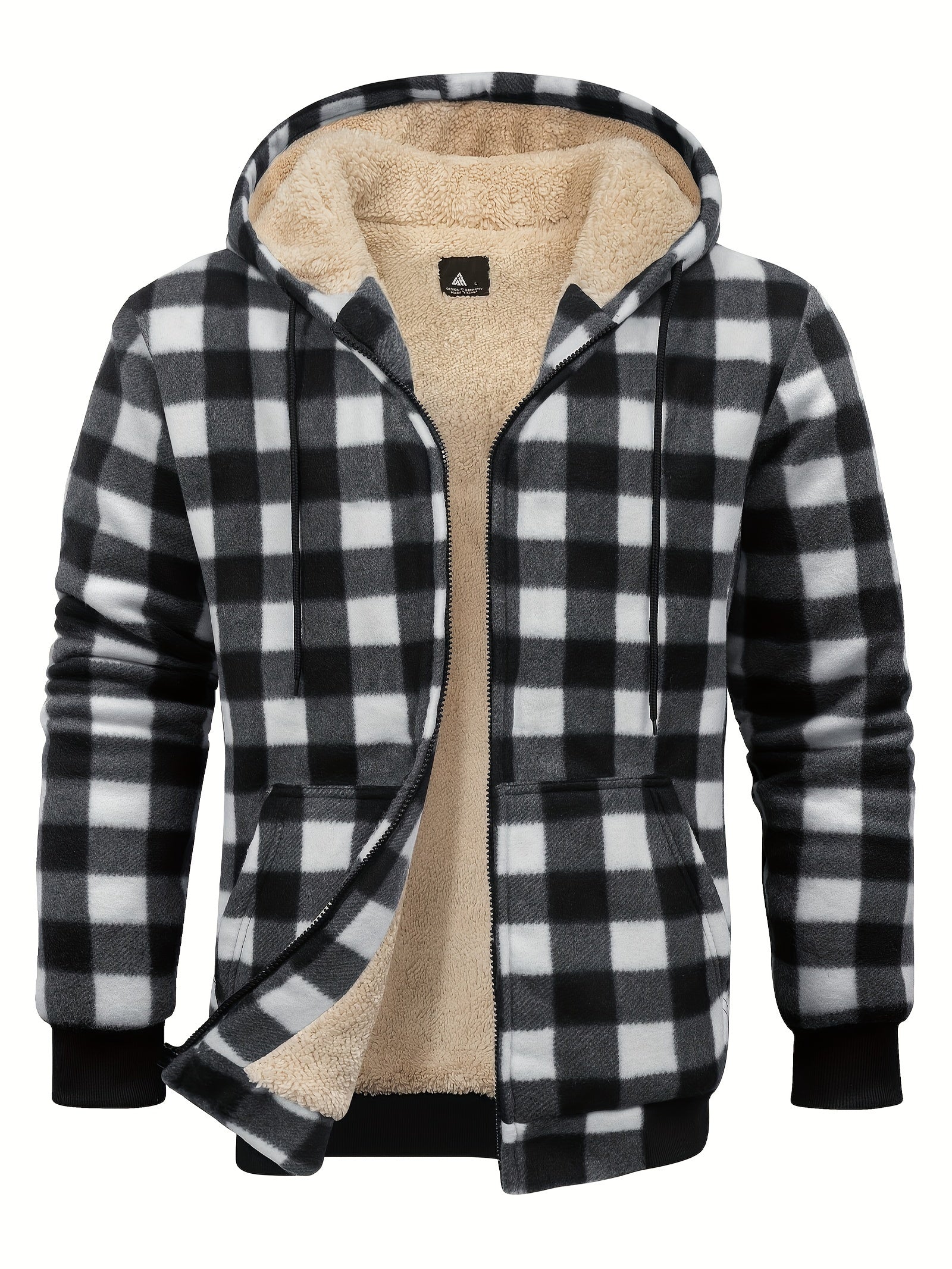 Polarowa bluza z kapturem w stylu retro z wzorem w kratkê