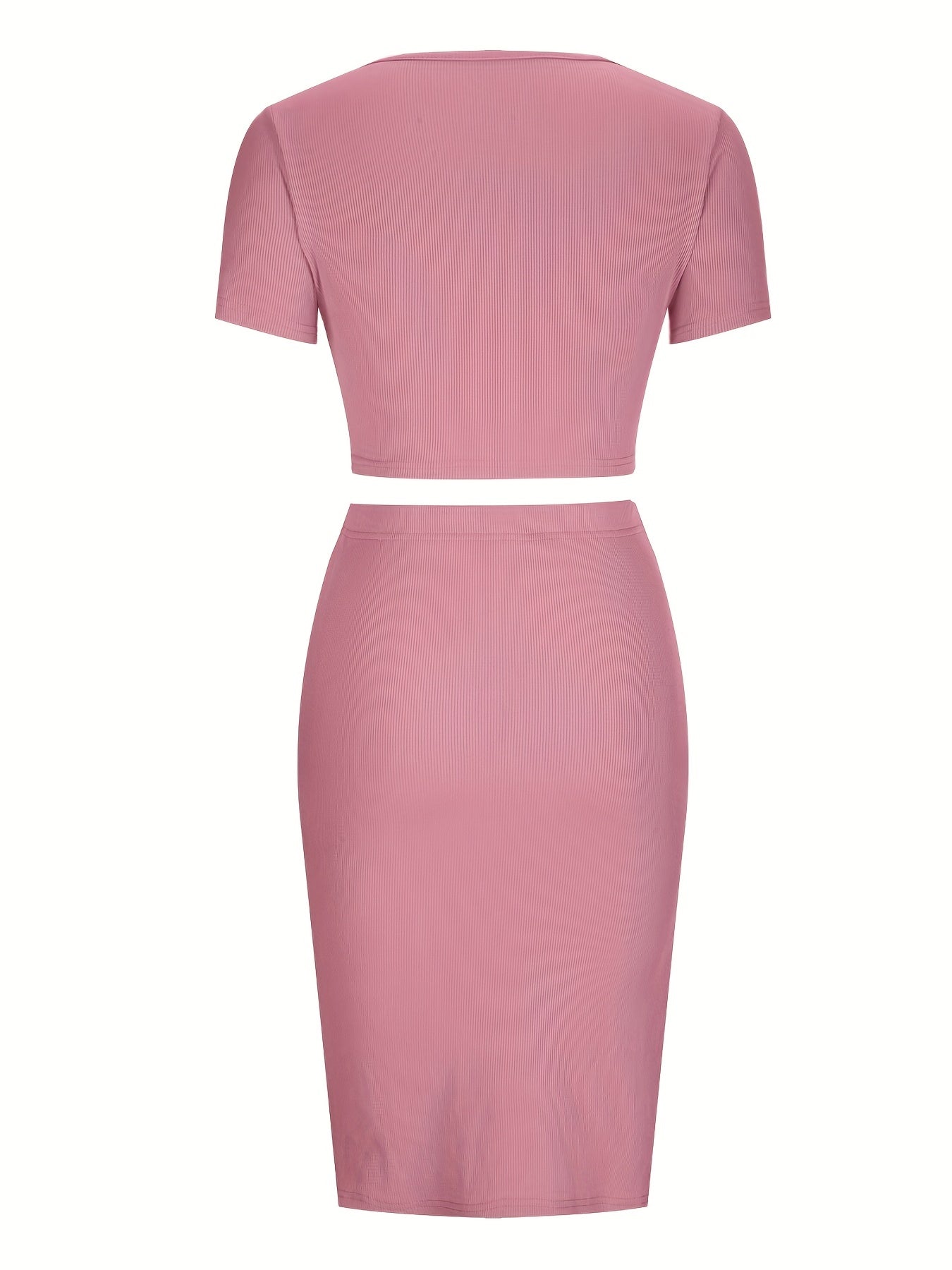 Crop top z kwadratowym dekoltem i dopasowaną spódnicą z rozciêciem