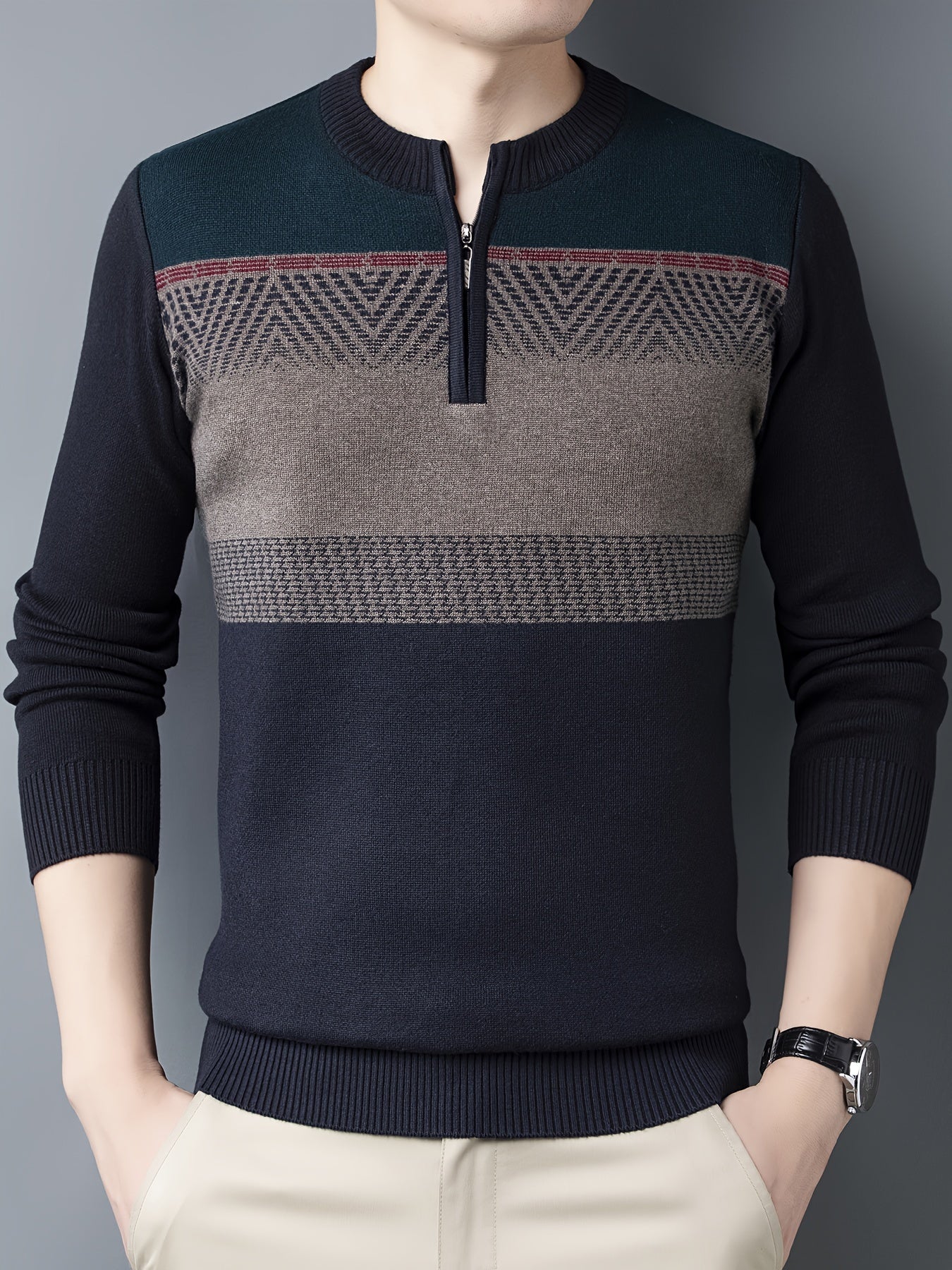 Sweter mêski z dzianiny w kolorze granatowym