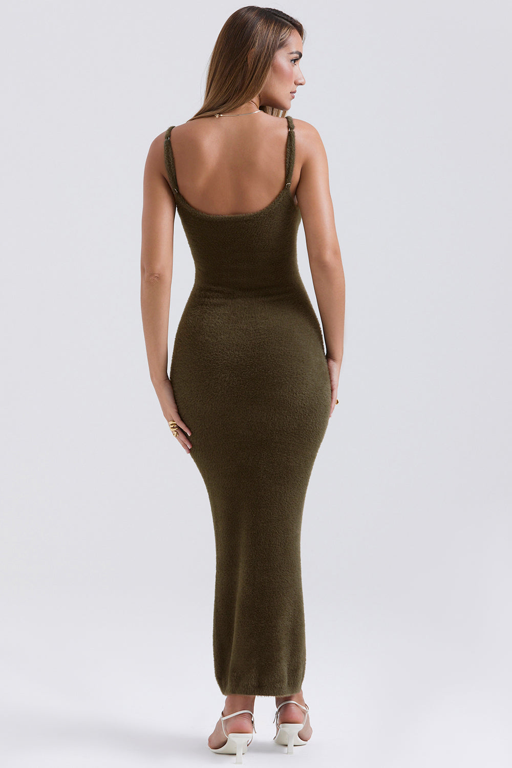 Sukienka maxi z miêkkiej, puszystej dzianiny w kolorze khaki
