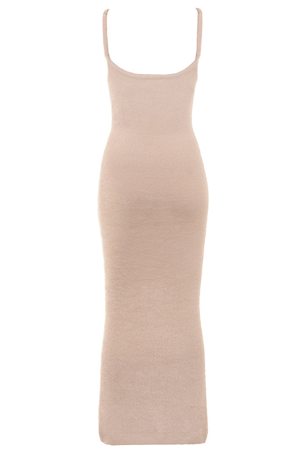 Sukienka maxi z miêkkiej, puszystej dzianiny w kolorze khaki