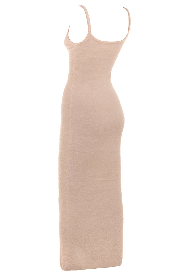 Sukienka maxi z miêkkiej, puszystej dzianiny w kolorze khaki