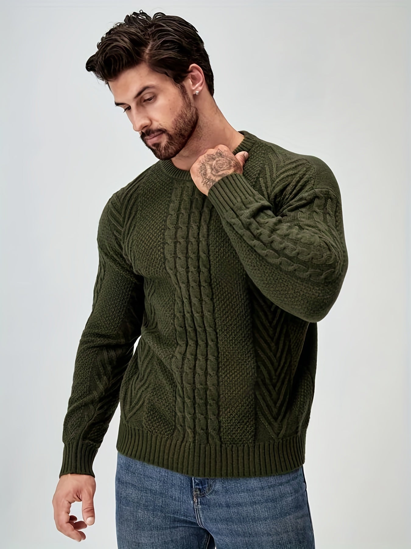 Sweter mêski z dzianiny o dużej rozciągliwoœci