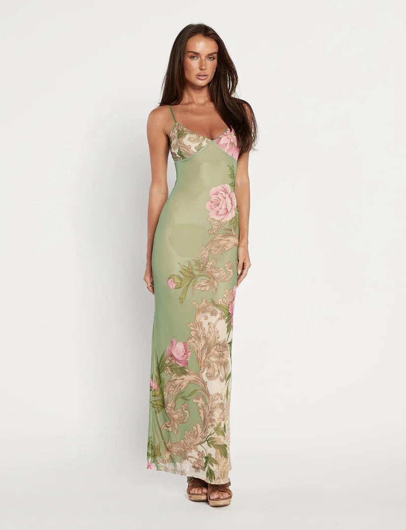Sukienka maxi w kwiaty w kolorze zielonym