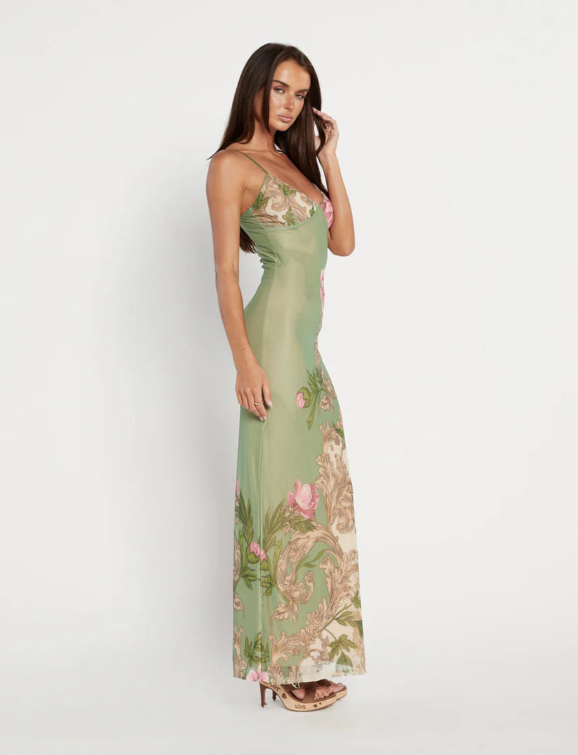 Sukienka maxi w kwiaty w kolorze zielonym