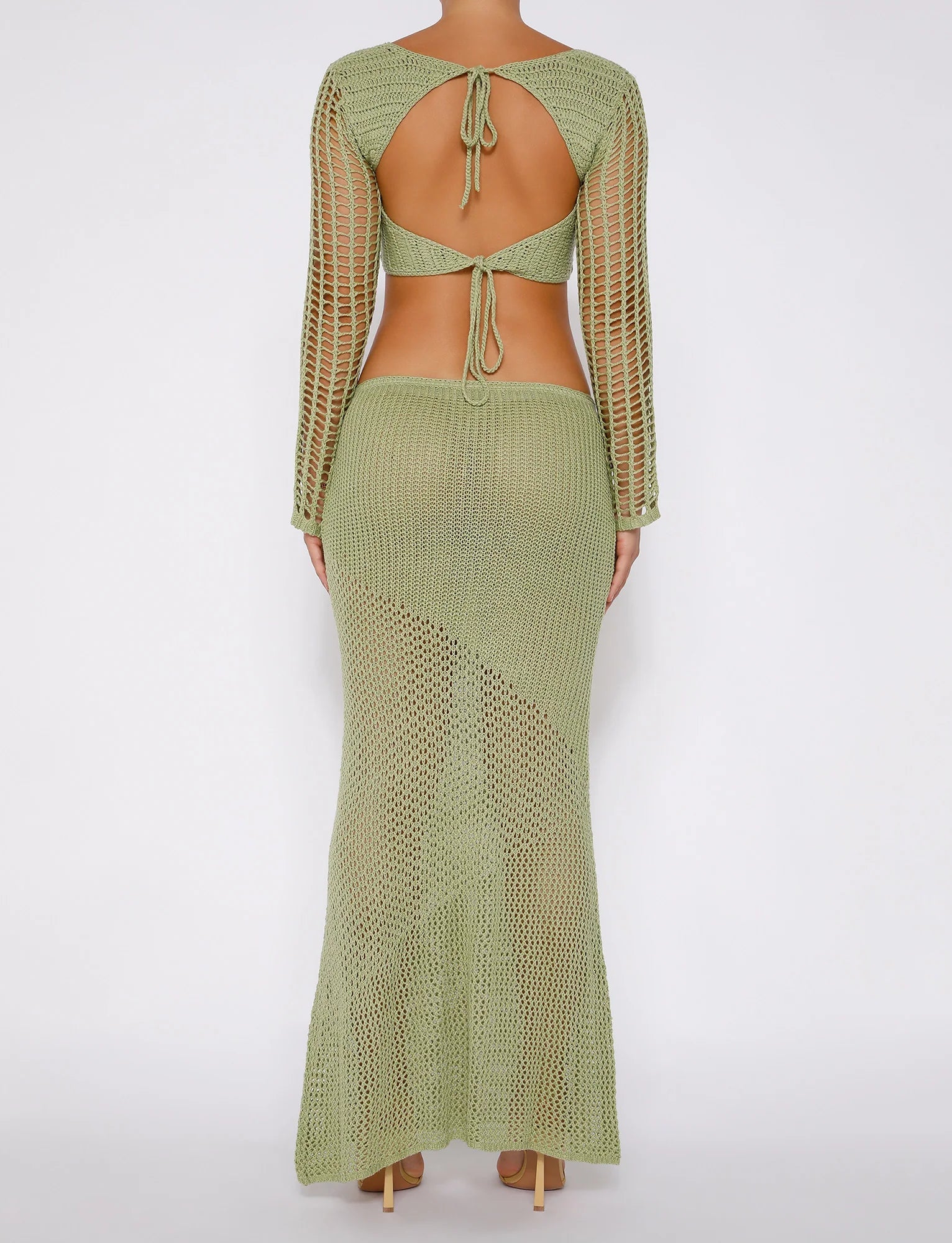 Spódnica Maxi z Długim Rękawem Crop Top Set