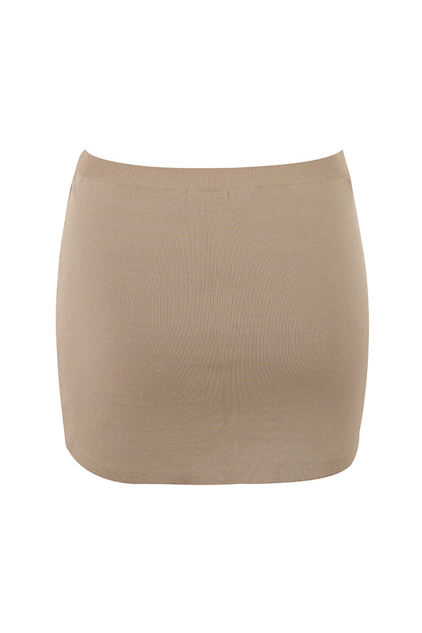 Dzianinowy top w kolorze taupe z dęugim rêkawem i mini spódniczką