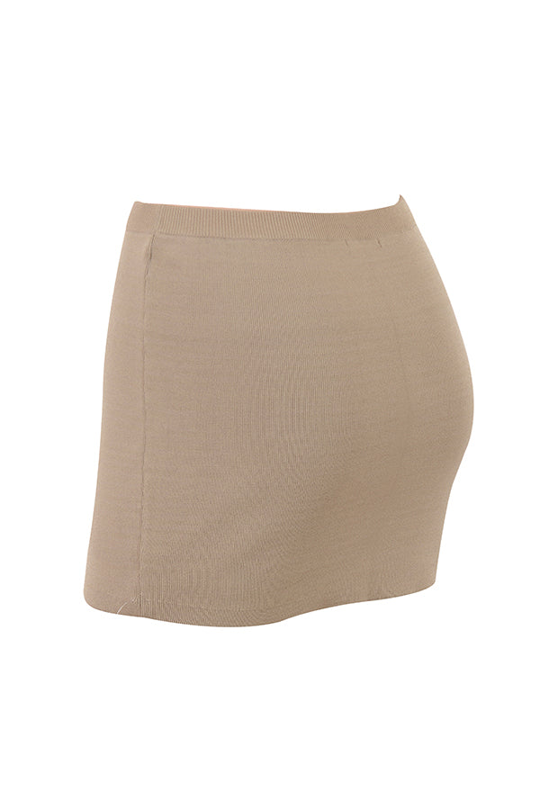 Dzianinowy top w kolorze taupe z dęugim rêkawem i mini spódniczką