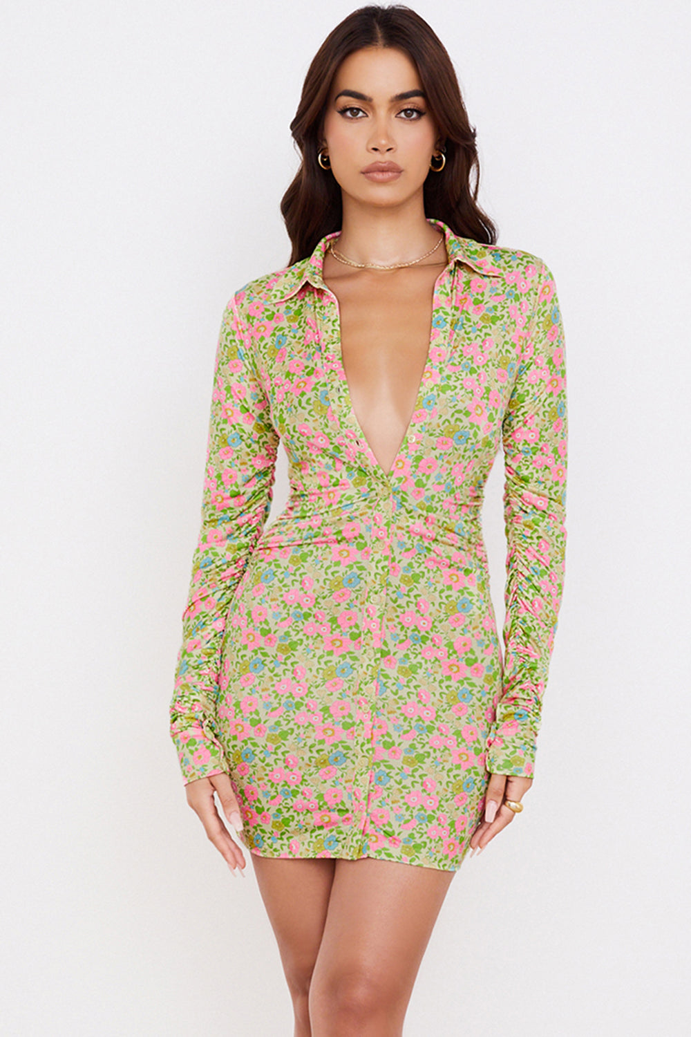 Vintage sukienka koszulowa mini w kwiaty