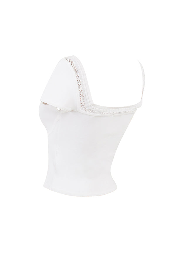 Elegancki top z dzianiny w kolorze koœci sęoniowej ze spódniczką mini