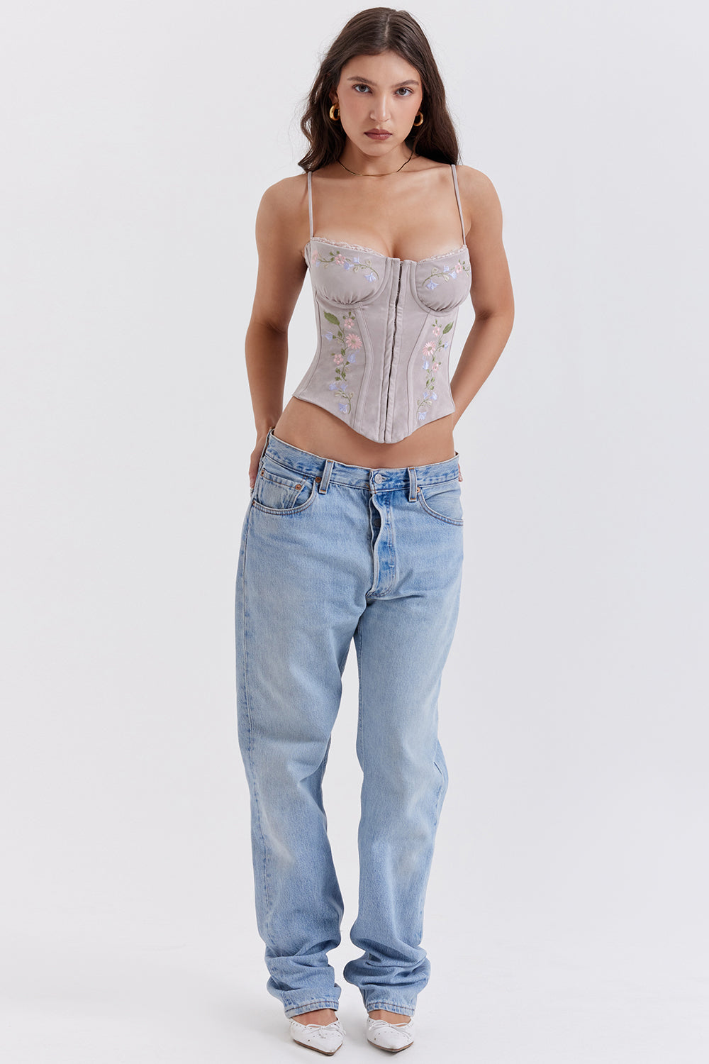 Gorset haftowany w kolorze jasnej lawendy