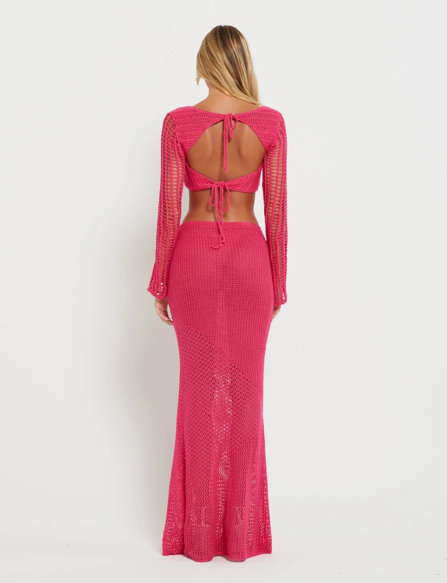 Spódnica Maxi z Długim Rękawem Crop Top Set