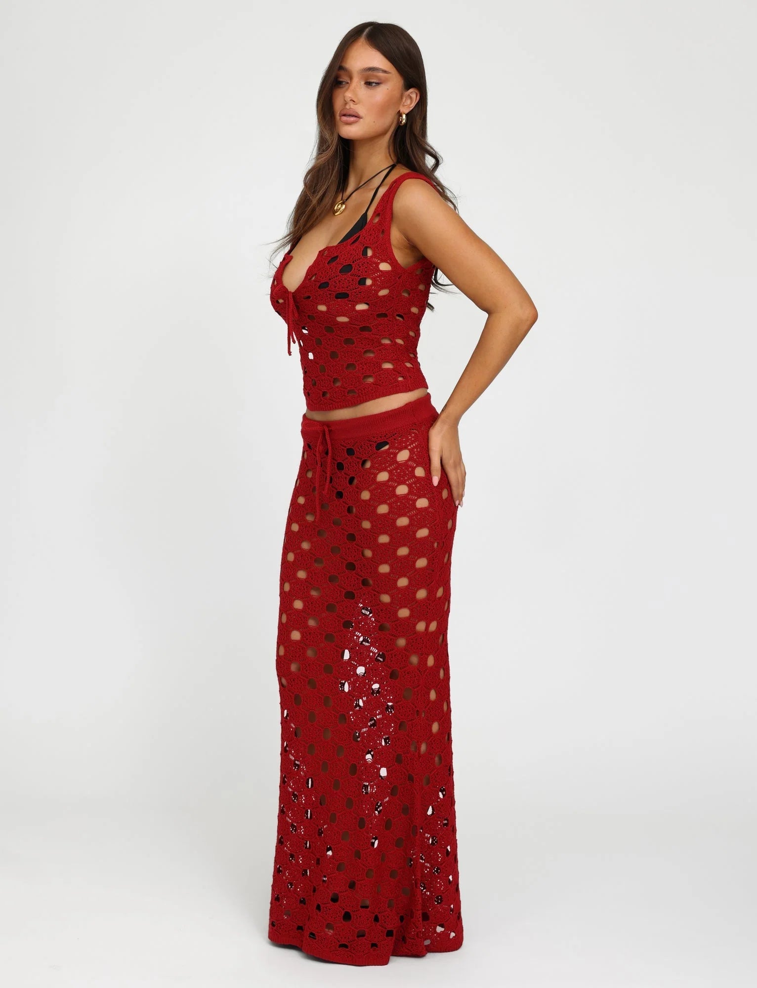 Spódnica maxi z dzianiny z odkrytym wzorem i topem