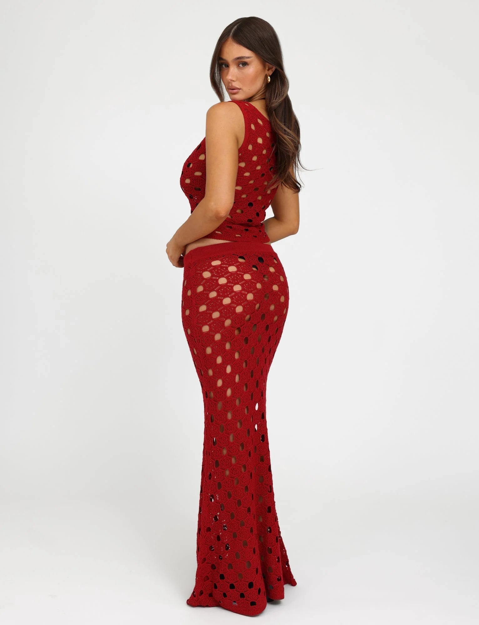 Spódnica maxi z dzianiny z odkrytym wzorem i topem