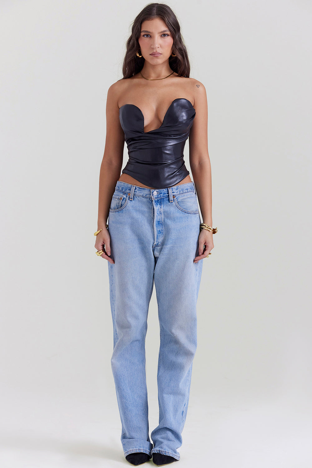 G³êboki gorset ze skóry wegañskiej