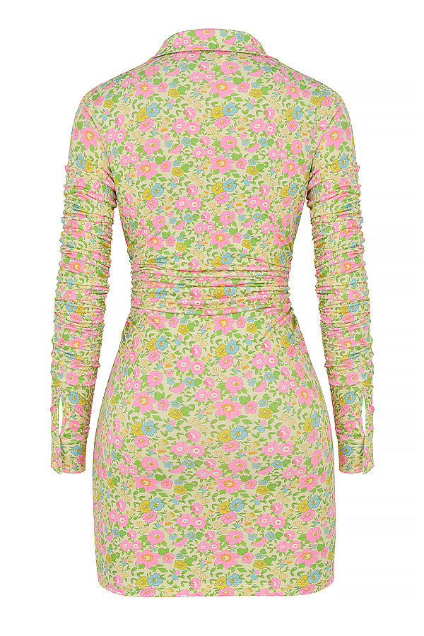 Vintage sukienka koszulowa mini w kwiaty