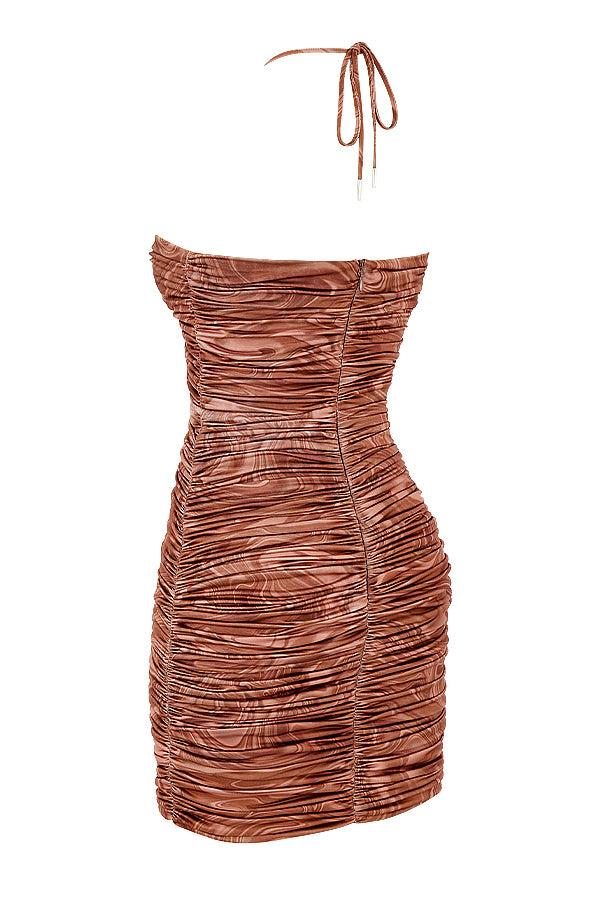 Sukienka mini halter z wyciêciem w ksztaęcie kakaowego wiru