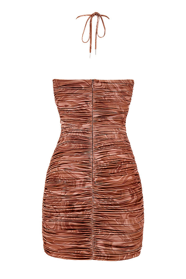 Sukienka mini halter z wyciêciem w ksztaęcie kakaowego wiru