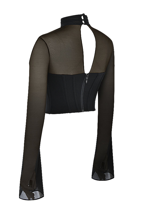 Czarny gorset z zabudowanym dekoltem