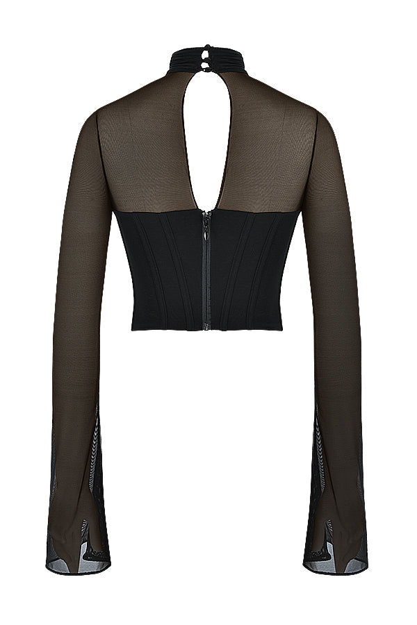 Czarny gorset z zabudowanym dekoltem