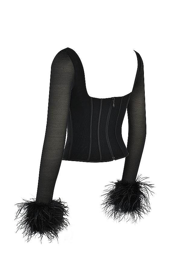 Czarny gorset z siateczkowym wykoñczeniem