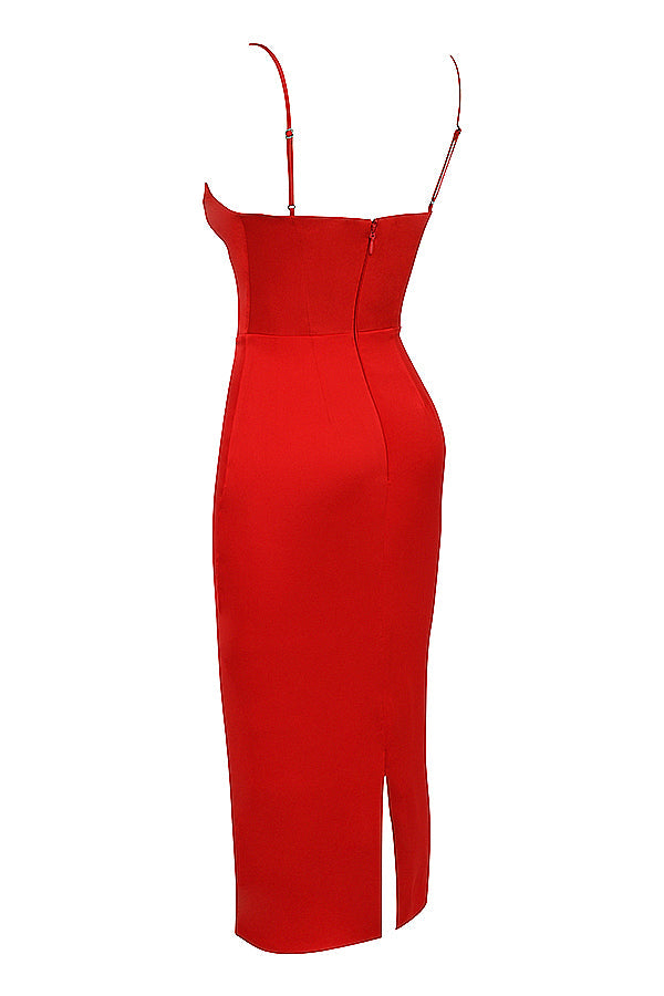 Satynowa gorsetowa sukienka midi