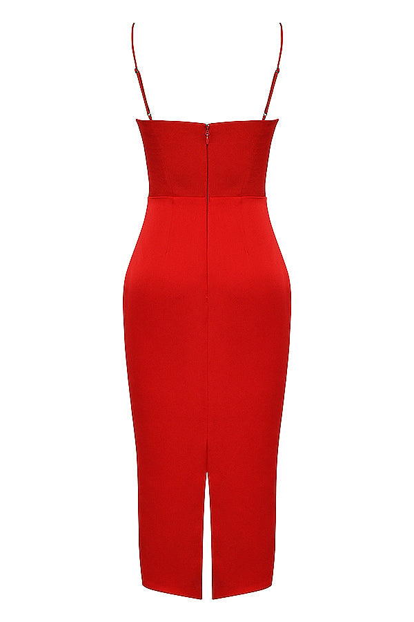 Satynowa gorsetowa sukienka midi