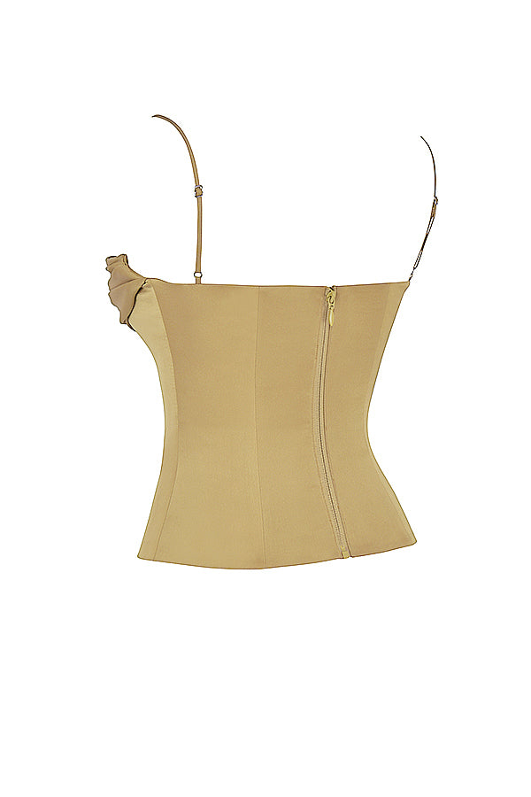 Satynowy gorset ze sznurkami w kolorze oliwkowym