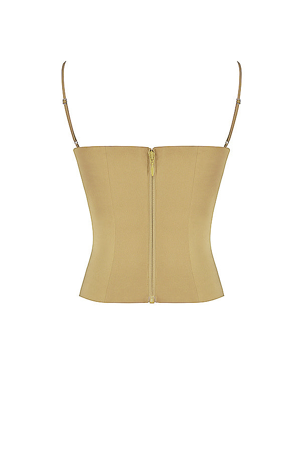 Satynowy gorset ze sznurkami w kolorze oliwkowym