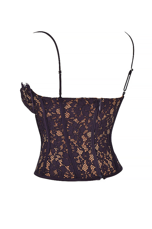 Koronkowy gorset z fiszbinami typu Nightshade do spodni z wysokim stanem