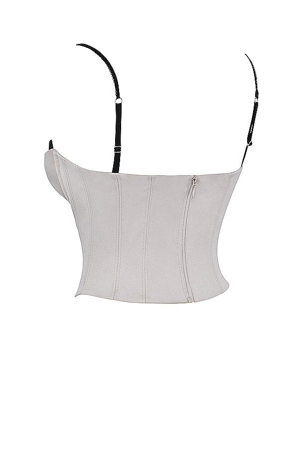 Gorset z fiszbinami w kolorze beżowym, satynowym