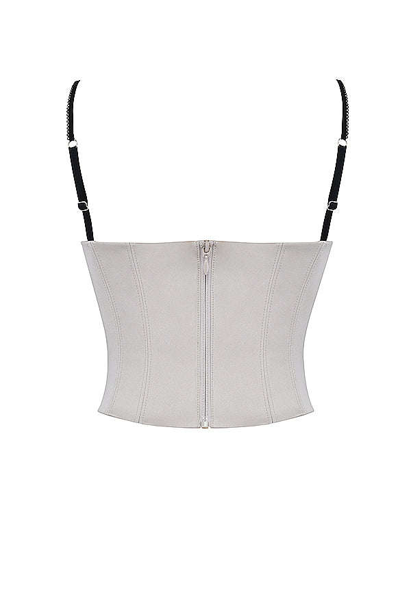 Gorset z fiszbinami w kolorze beżowym, satynowym