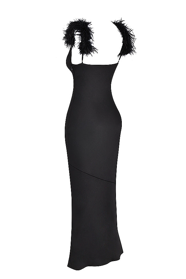 Czarna satynowa sukienka maxi