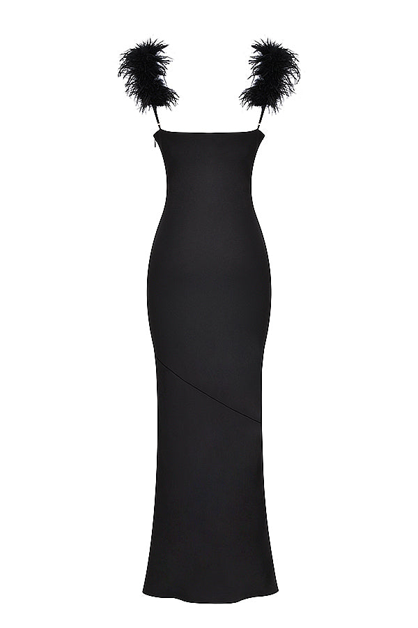 Czarna satynowa sukienka maxi