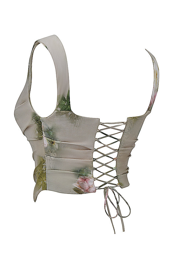 Komplet w kwiaty w stylu vintage skęadający siê z gorsetu i spódnicy maxi