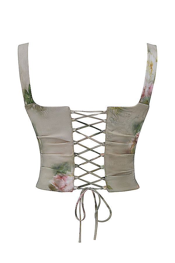 Komplet w kwiaty w stylu vintage skęadający siê z gorsetu i spódnicy maxi