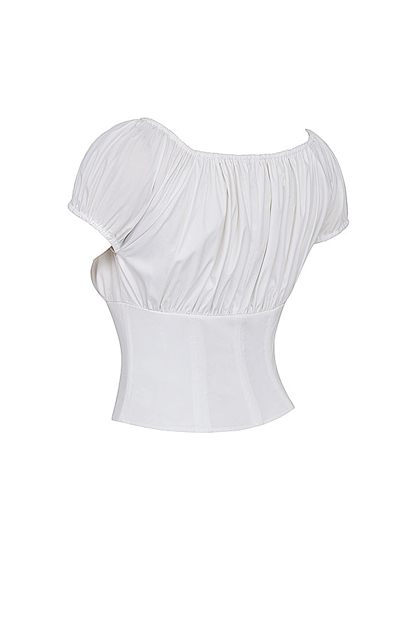 Biaęy top z falbankami i spódnica midi